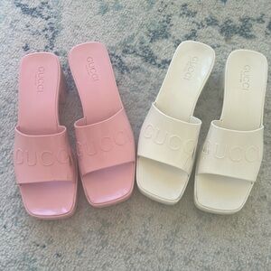 Authentic Gucci Rubber Slides Sandals Pink & White Bundle 9 US / 39 EU